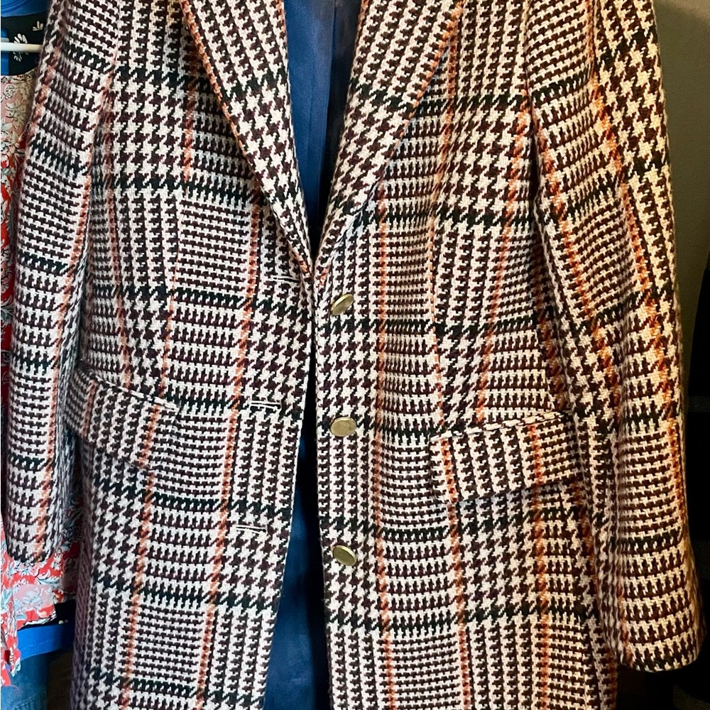 J. Crew Houndstooth Blazer - Black, White, Brown, Orange